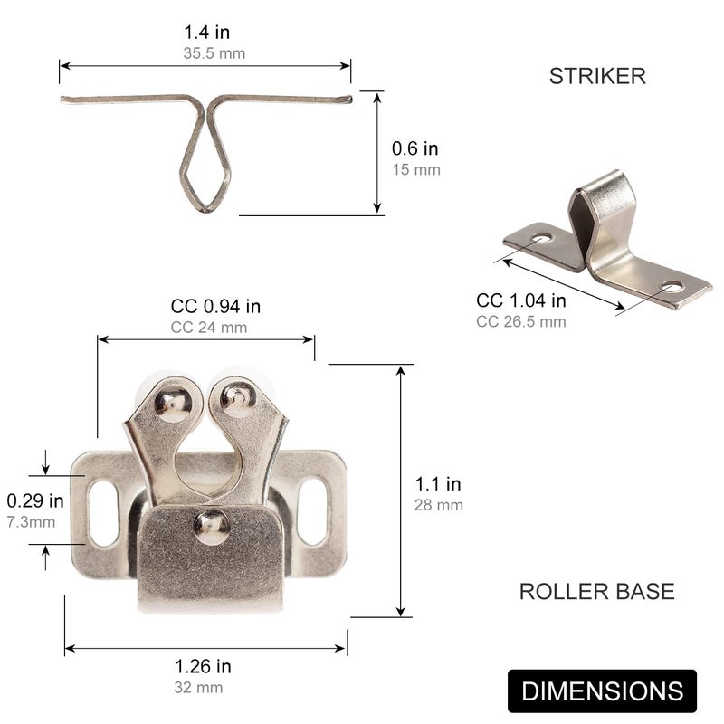 Keenkee 8 PCS Cabinet Latch Double Roller Catch Hardware for Cupboard Closet Cabinet Door Latches and Catches, Nickel - Image 3